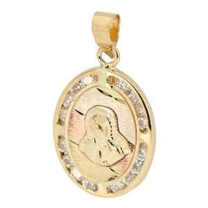 14k Tricolor Gold, Religious Pendant Charm Virgin Mary Figure and Lab 