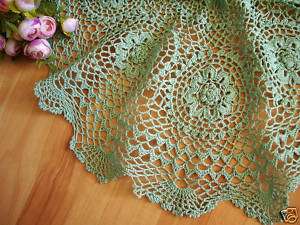 Hand Crochet 3D Flower Round Doily Placemat Green 55CM  