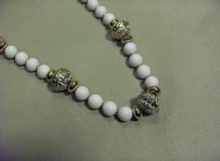 Vintage Costume Jewelry Alabaster Gold Beads Necklace  