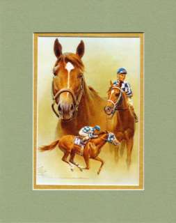 SUPERB Secretariat Race Horse FINE ART Fred Stone LARGE Double Mat 
