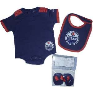 Edmonton Oilers NHL Baby Infant 3 Pc Bib Booties Creeper Onesie Set 12 