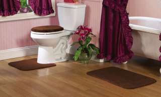 PC Brown Bathroom Toilet Rug Set Lid Contour Bath Rug Mat New  