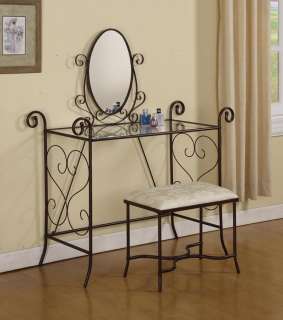Brown Metal Vanity Table With Mirror & Stool Set ~New~  