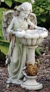23 GIRL ANGEL WITH SOLAR BIRDBATH Garden Statue NEW  