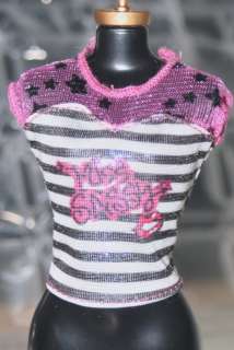 Barbie doll black & white striped shirt lace stars pink MIss Sassy 