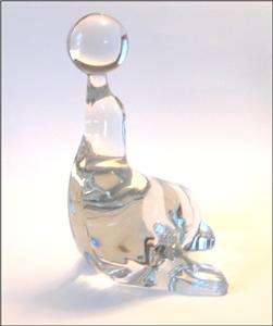 New Martinsville Crystal Glass Seals w/ Balls Bookends  