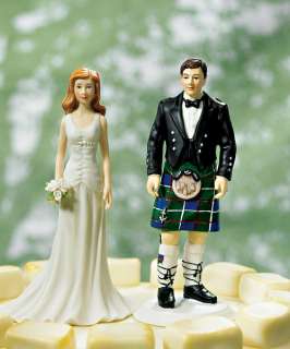   Traditional Groom In Kilt and Bride In Gown Wedding Couple Cake Topper