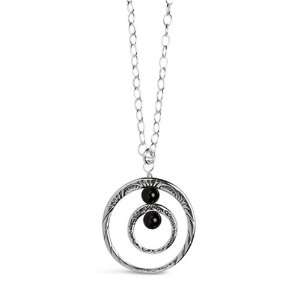   Black Onyx Circle of Life Inspirational Double Hoop Pendant Necklace