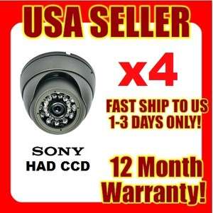 Lot (4) Sony 1/3 CCD Waterproof IR CCTV Dome Camera  