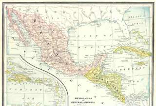 MEXICO. Central America.Cuba.Vintage Antique Map.1886.  