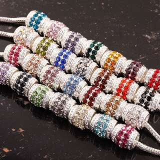   Rhinestone Drum Loose Spacer European Charms Beads Fit Bracelets
