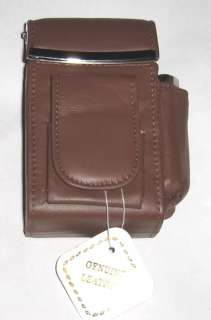 Brown Leather Pop Up Cigarette Case w/ Lighter Holder. Holds 100s 