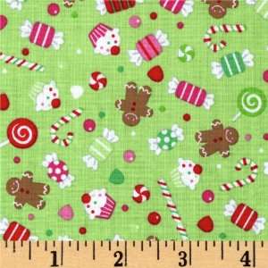  44 Wide Christmas Candy Sweets Green Fabric By The Yard 