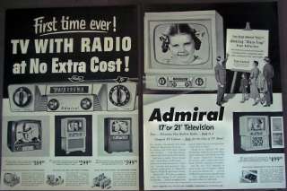 1952 Admiral Radio & TV Combo vintage 2pg ad  