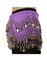 Chiffon Dangling Gold Coins Belly Dance Hip Scarf, Vogue Style  purple
