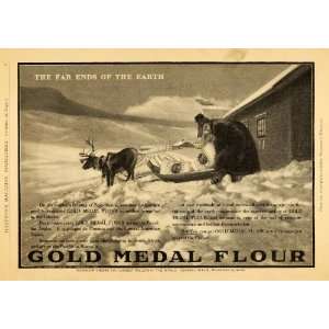  1911 Ad Gold Medal Flour Reindeer Sled Ends of Earth Snow 