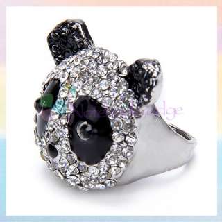 Cute Crystal Rhinestone Design Panda Animal Finger Ring Gift  