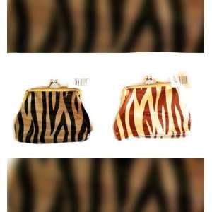  2X Women Leather Like Zebra Coin Purse Cosmetic Makeup Bag 