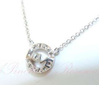 Pure Sterling Silver Small LOVE Pendant Necklace with Genuine Diamond 
