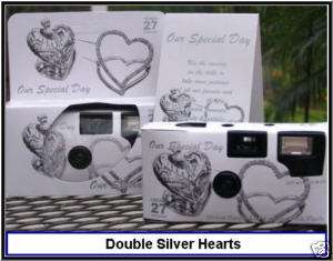 15 Two Silver Hearts disposable cameras 4 wedding or party,35mm,27exp 