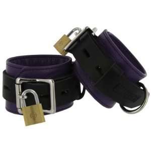   Strict Leather Purple and Black Deluxe Locking Cuffs 