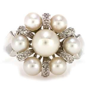    14k White Gold, Akoya & Cultured Pearl & Diamond Ring Jewelry