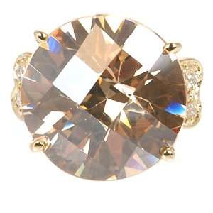  Round Checkerboard Cut Champagne Ring Gold Plate Jewelry