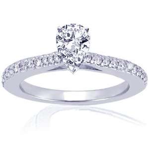 Pear Shaped Petite Diamond Engagement Ring 14K CUTVERY GOOD SI1 F GIA 