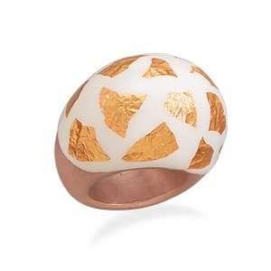    Domed White Enamel and 14 Karat Rose Gold Plated Ring (9) Jewelry