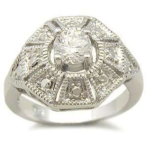  CZ Rings   Sterling Silver Antique Inspired Cubic Zirconia Ring   Size