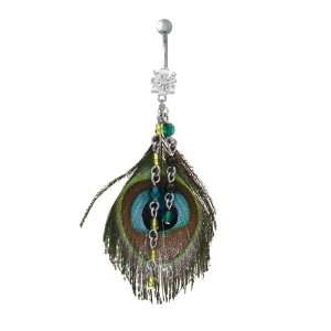  Peacock Feathers Dangling Belly Button Ring   Free 