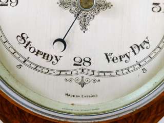 Antique C1920s English Burl Walnut Inlaid Barometer Thermometer 