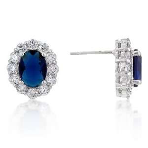  Princess Kate Middleton Blue Sapphire Oval CZ Earring 