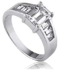 EMERALD CUT CUBIC ZIRCONIA CZ STERLING SILVER SOLITAIRE RING WITH SIDE 