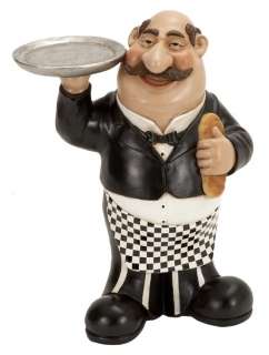 Italian Bistro Fat Chef Waiter Figurine Serving Tray Kitchen Home 