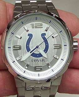 Indianapolis Colts Fossil 3 hand silver large logo watch with large 