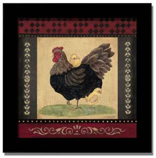 Set/2 Roosters French Country Kitchen Decor Art Framed  