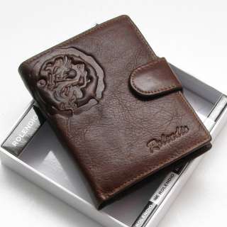 Mens Genuine Leather Bifold Wallet Dragon Purse Inner Coin Pocket 