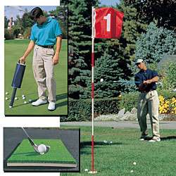 Golf Home Practice Range Set  Flag Driving Mat Shag Bag  