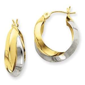    Knife edge Double Hoop Earrings in 14k Two tone Gold Jewelry