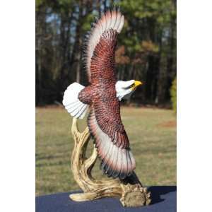    Soaring Bald Eagle on Deer Antler Statue Sculpture