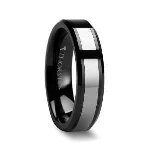 PHOENIX Black Ceramic Ring with Beveled Edges and Tungsten Inlay   6mm 