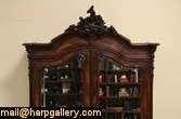 French Carved Rosewood Armoire, Beveled Mirror Doors  