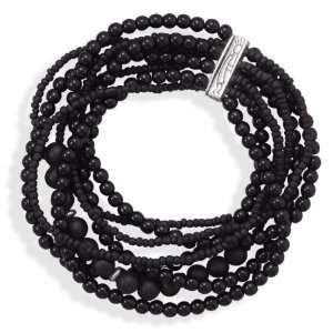  7 Multistrand Black Onyx and Glass Bead Bracelet Jewelry