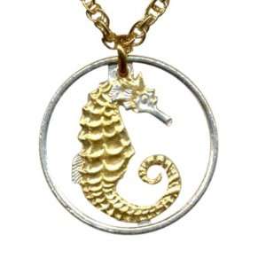  World 2 toned Nautical Gold and Sterling Silver Cut Coin Necklace 