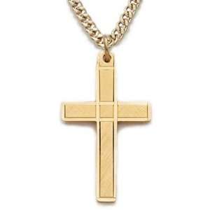 14K Yellow Gold Filled Cross Necklace in an Engraved Design Childrens 