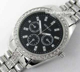   Crystal Bling Bracelet Watches Big Dial in Black or Silver Tone  