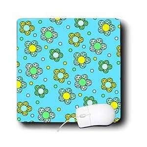   Groovy Flower Retro 70s Print Design Blue Yellow Green   Mouse Pads