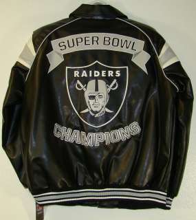 Oakland Raiders 3 Time Super Bowl Champions Mens Pleather Jacket with 