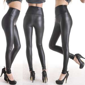Black Stretch Leather Like Leggings Tights Pants S M L  